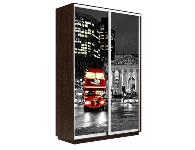 Шкаф-купе Экспресс 2-х дверный (Фото №1026 Ночной Лондон), Венге