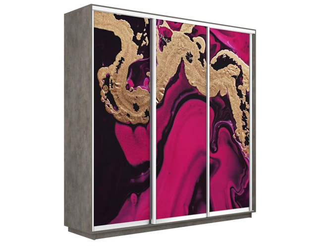 Шкаф-купе Экспресс Люкс 3-х дверный (Фото №1005 Абстракция розовая), Бетон